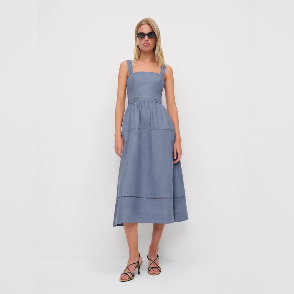 NEW Reformation Everett Linen Midi Dress Cornflower Blue | US 2 UK 6